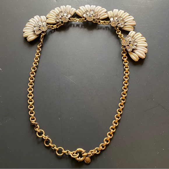 J.CREW signed Rhinestone Jeweled White fan Art Deco Bib Statement Necklace - Picture 8 of 12